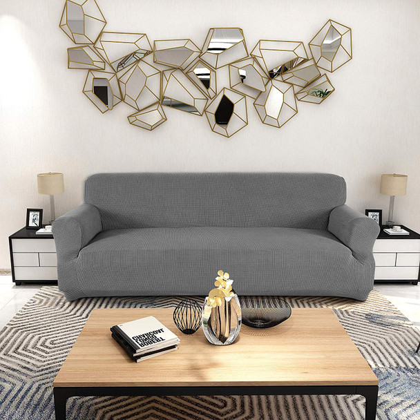 Jacquard Polyester Spandex Fabric Box Cushion Sofa Slipcovers-Light Grey Jacquard Polyester Spandex Fabric Box Cushion Sofa Slipcovers-Light Grey