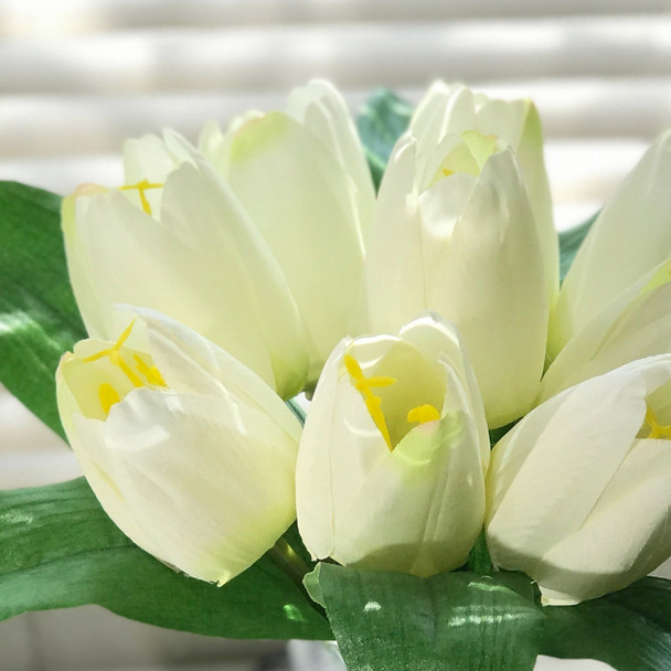 Cream Silk Tulips Centerpiece  in Clear Glass Vase with Faux Water