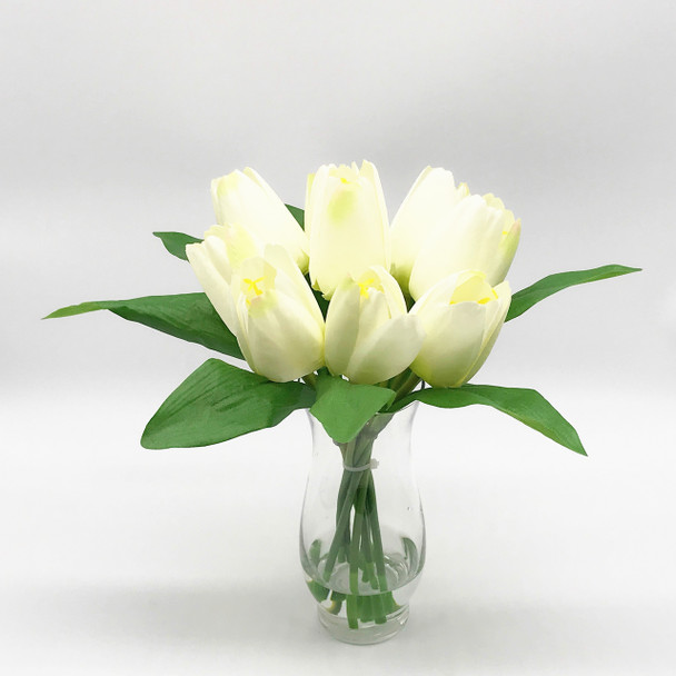 Cream Silk Tulips Centerpiece  in Clear Glass Vase with Faux Water