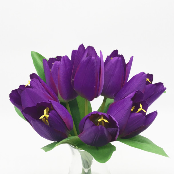 Purple Silk Tulips Centerpiece  in Clear Glass Vase with Faux Water