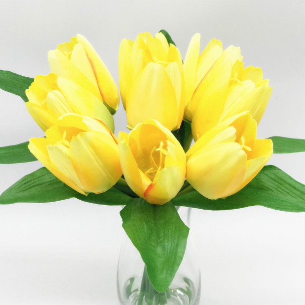 Yellow Silk Tulips Centerpiece  in Clear Glass Vase with Faux Water