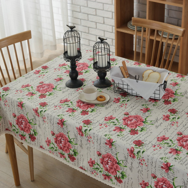 54"x 80 " Rose Print Rectangle 100% Cotton and Linen Tablecloth Decorative Table Top Cover