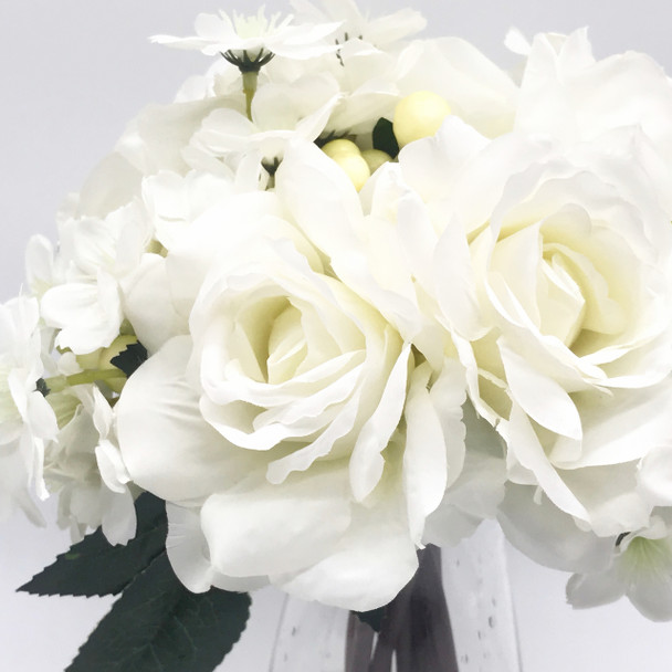 Cream Silk Rose and Mixed Flower Arrangements in Clear Glass Vase with Faux Water Cream Silk Rose and Mixed Flower Arrangements in Clear Glass Vase with Faux Water