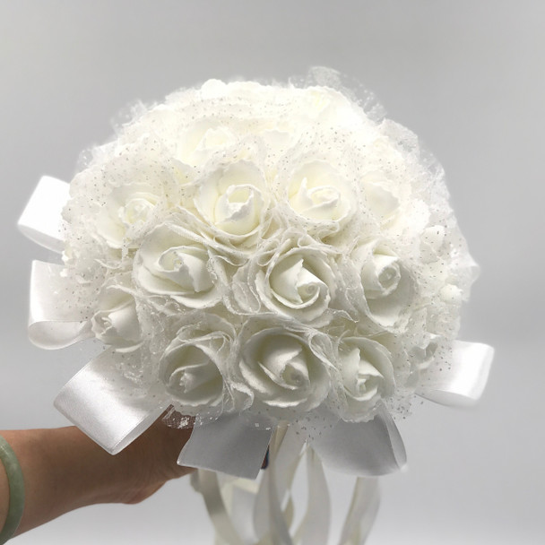 2 Pack Cream  White Artificial  Rose Flower Bridal Bouquet