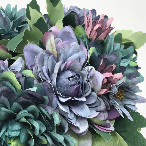 Blue Silk Daisy and Mixed Flower Arrangements in White Ceramic Vase