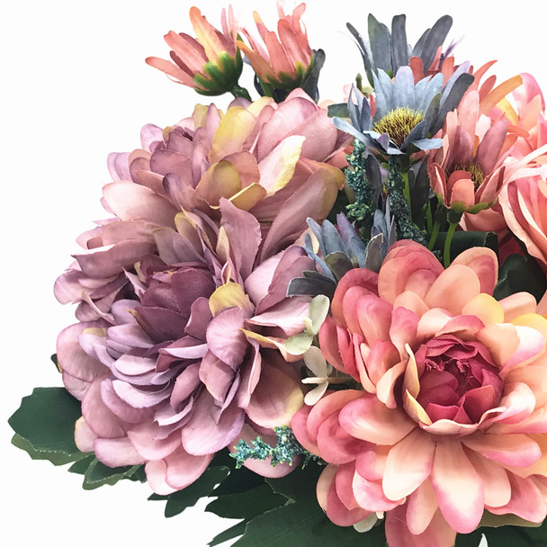 Pink and Purple Silk Daisy and Mixed Flower Arrangements in White Ceramic Vase