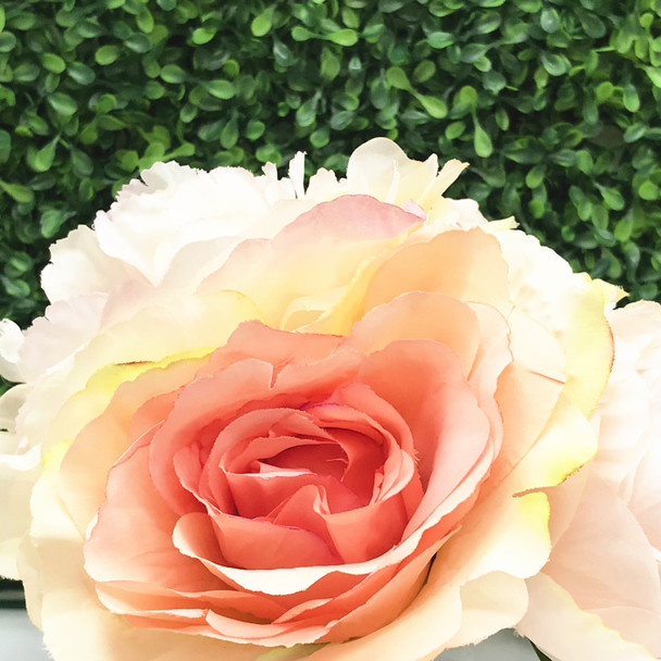 Champagne  Mixed Open Rose and Peony Silk Flower  in Clear Glass Vase with Faux Water