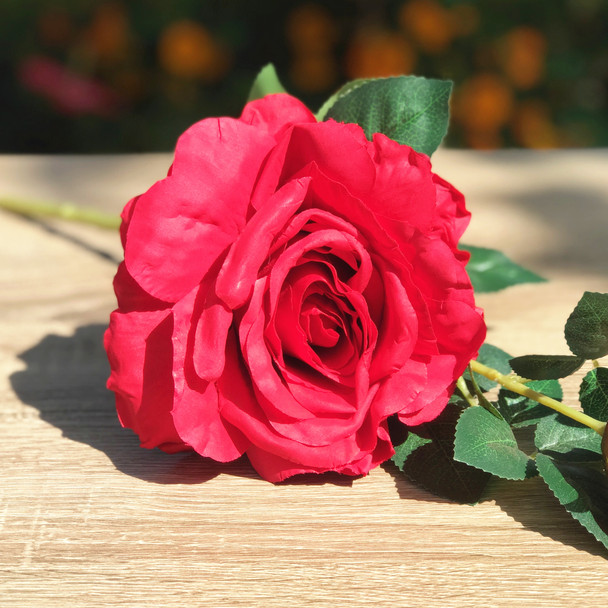 Red Silk Open Rose Flower Spray Stem Red Silk Open Rose Flower Spray Stem