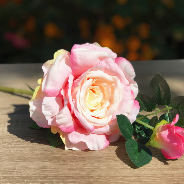Pink Silk Open Rose Flower Spray Stem Pink Silk Open Rose Flower Spray Stem