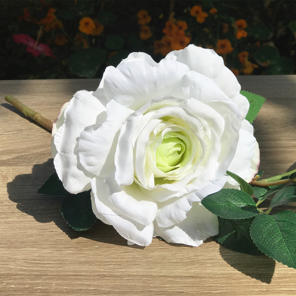 White Silk Open Rose Flower Spray Stem White Silk Open Rose Flower Spray Stem