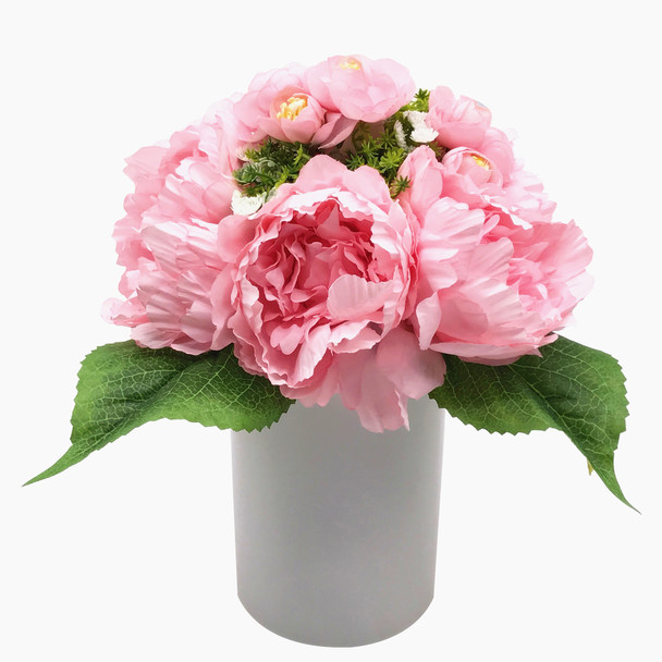Pink Silk Peony Flower Arrangement in White Ceramic Vase Pink Silk Peony Flower Arrangement in White Ceramic Vase