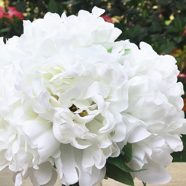 White Silk Peony Flower Arrangement in Clear Glass Vase With Faux Water