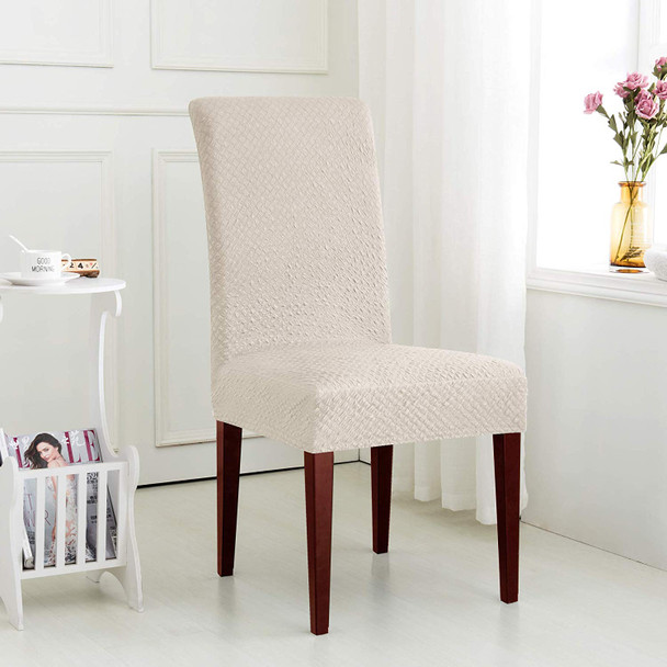 Ivory Seersucker Jacquard Polyester Spandex Fabric Stretch Dining Slipcovers Removable Washable Anti-Dirty Fitted Furniture Protector Set of 4 Ivory Seersucker Jacquard Polyester Spandex Fabric Stretch Dining Slipcovers Removable Washable Anti-Dirty Fitted Furniture Protector Set of 4
