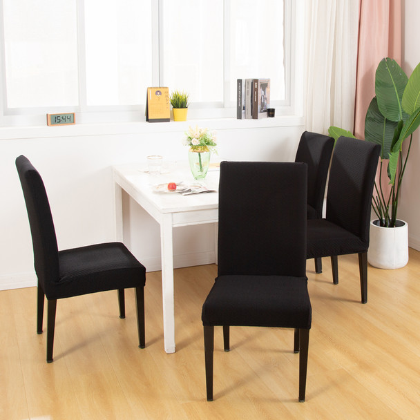 Black  Seersucker Jacquard Polyester Spandex Fabric Stretch Dining Slipcovers Removable Washable Anti-Dirty Fitted Furniture Protector 
