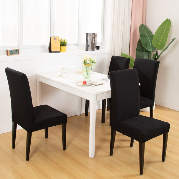 Black  Seersucker Jacquard Polyester Spandex Fabric Stretch Dining Slipcovers Removable Washable Anti-Dirty Fitted Furniture Protector 