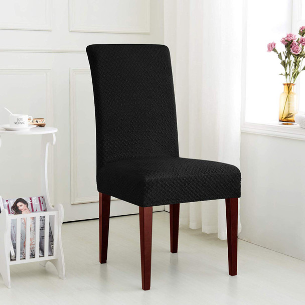 Black  Seersucker Jacquard Polyester Spandex Fabric Stretch Dining Slipcovers Removable Washable Anti-Dirty Fitted Furniture Protector 