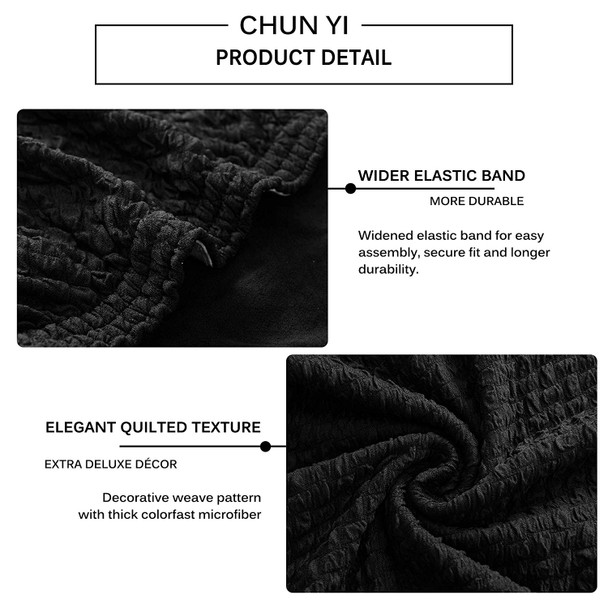 Black  Seersucker Jacquard Polyester Spandex Fabric Stretch Dining Slipcovers Removable Washable Anti-Dirty Fitted Furniture Protector 