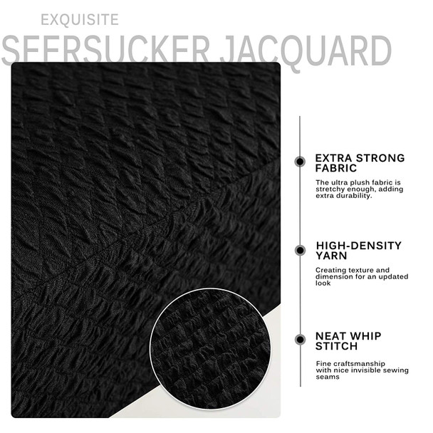 Black  Seersucker Jacquard Polyester Spandex Fabric Stretch Dining Slipcovers Removable Washable Anti-Dirty Fitted Furniture Protector 