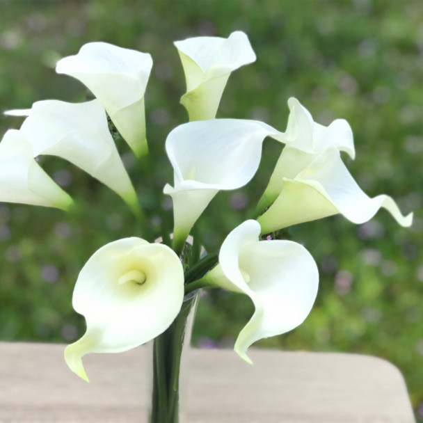 9 Heads Cream Real Touch Lily Flower Arrangement in Clear Glass Vase 9 Heads Cream Real Touch Lily Flower Arrangement in Clear Glass Vase