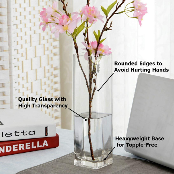 Rectangle Shape Clear  Glass Vase  2.0" W x 8.0" H 