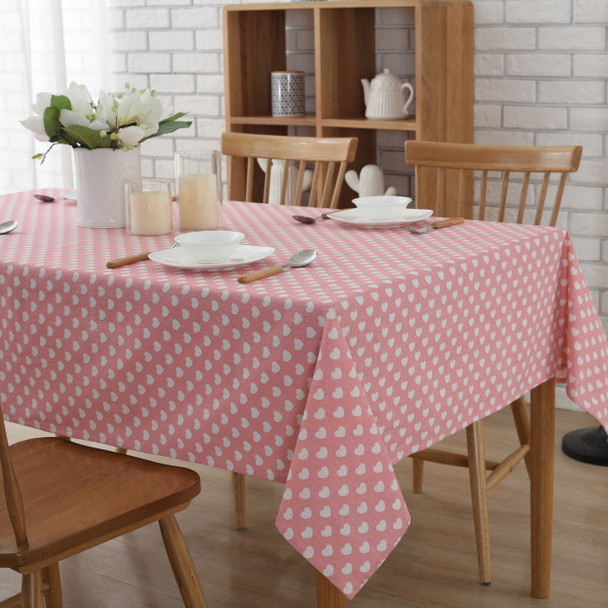 54"x 72 " Pink Love Rectangle Cotton and Linen Tablecloth Decorative Table Top Cover
