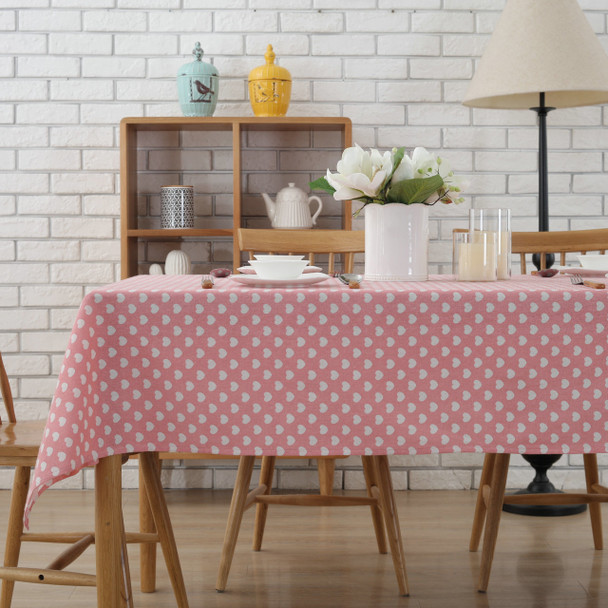 54"x 72 " Pink Love Rectangle Cotton and Linen Tablecloth Decorative Table Top Cover
