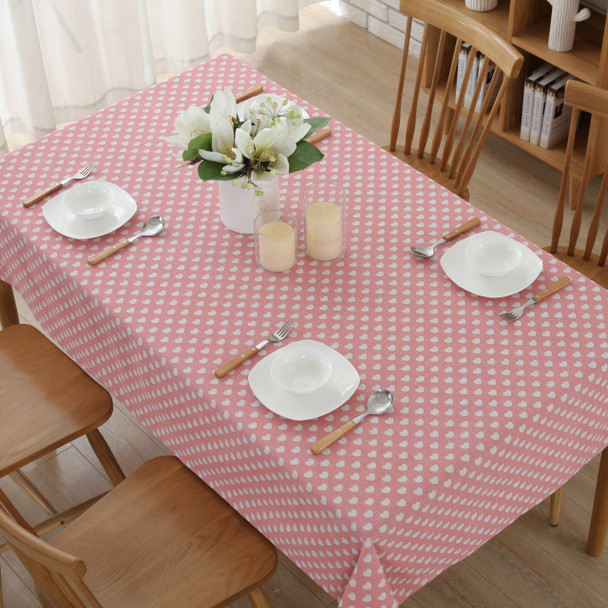 54"x 72 " Pink Love Rectangle Cotton and Linen Tablecloth Decorative Table Top Cover