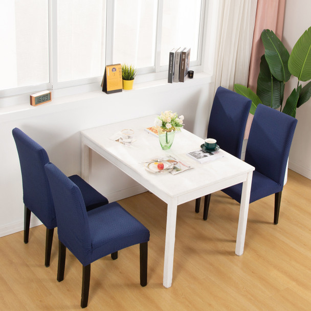 Dark Blue  Seersucker Jacquard Polyester Spandex Fabric Stretch Dining Slipcovers Removable Washable Anti-Dirty Fitted Furniture Protector 