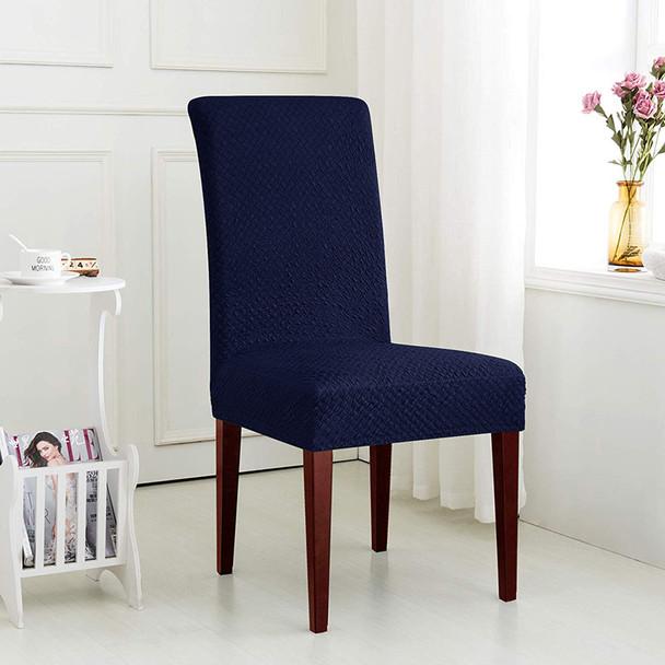 Dark Blue  Seersucker Jacquard Polyester Spandex Fabric Stretch Dining Slipcovers Removable Washable Anti-Dirty Fitted Furniture Protector 