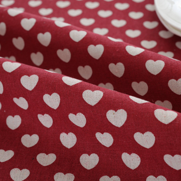 54"x 72 " Red Love Pattern Rectangle Cotton and Linen Tablecloth Decorative