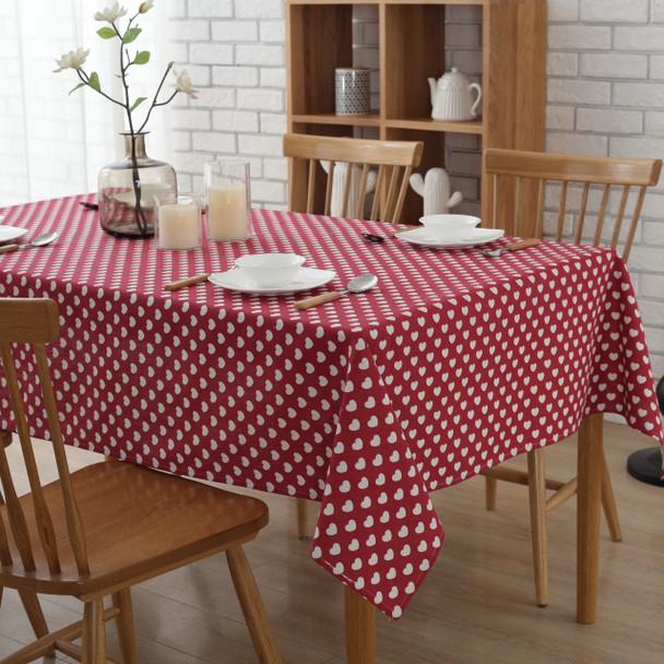 54"x 72 " Red Love Pattern Rectangle Cotton and Linen Tablecloth Decorative