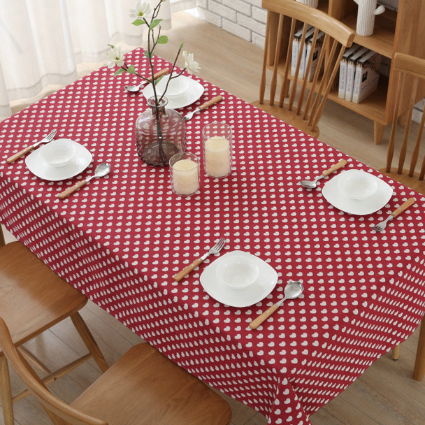 54"x 72 " Red Love Pattern Rectangle Cotton and Linen Tablecloth Decorative