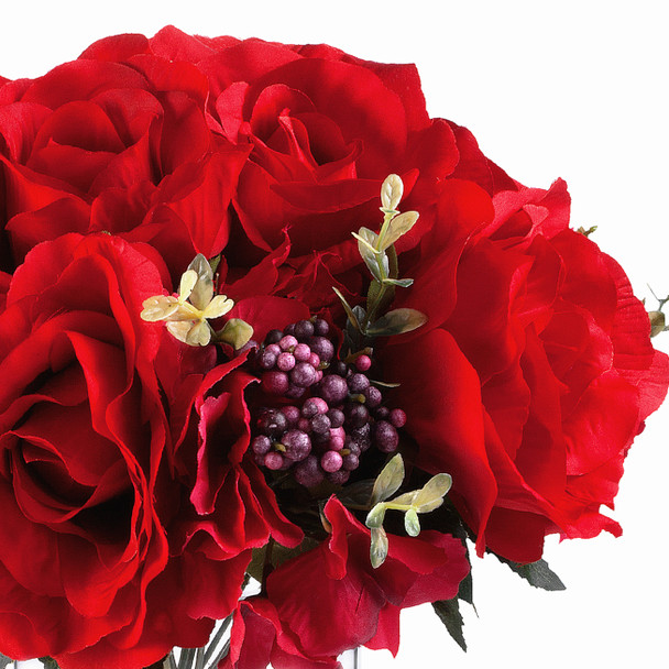 Red Mixed Rose and Hydrangea Silk Flower Arrangement  in Clear Glass Vase with Faux Water 