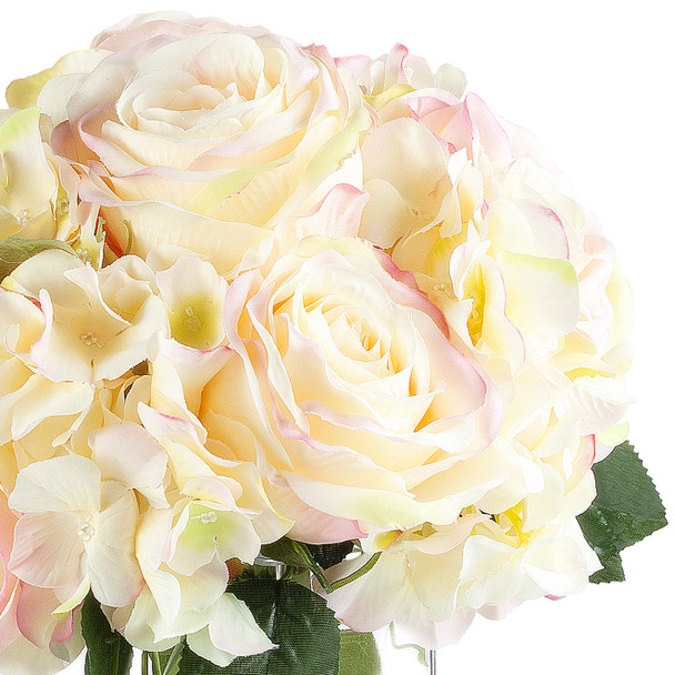 Blush Mixed Rose and Hydrangea Silk Flower Arrangement in Clear Glass Vase with Faux Water Blush Mixed Rose and Hydrangea Silk Flower Arrangement in Clear Glass Vase with Faux Water