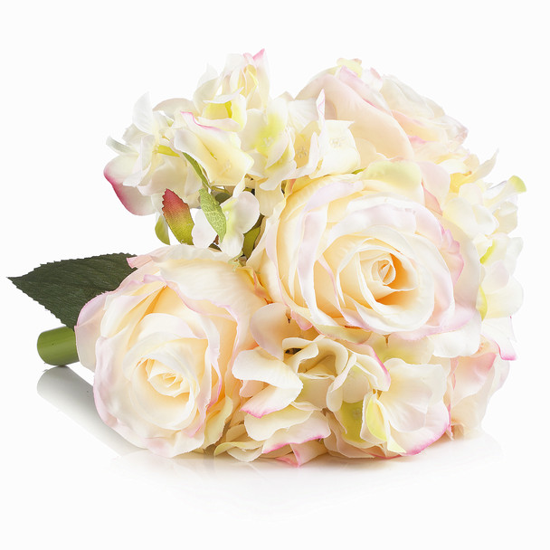 Blush Mixed Rose and Hydrangea Silk Flower Arrangement in Clear Glass Vase with Faux Water Blush Mixed Rose and Hydrangea Silk Flower Arrangement in Clear Glass Vase with Faux Water
