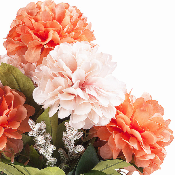 7 Heads Orange Pink Dahlia Silk Flower Arrangement  in Glass Vase with Faux Water 