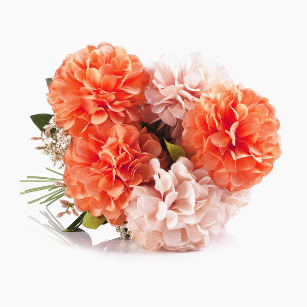 7 Heads Orange Pink Dahlia Silk Flower Arrangement  in Glass Vase with Faux Water 