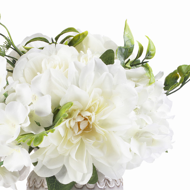 Cream Hydrangea  Rose and Peony Mixed Silk Flower in Ceramic Vase