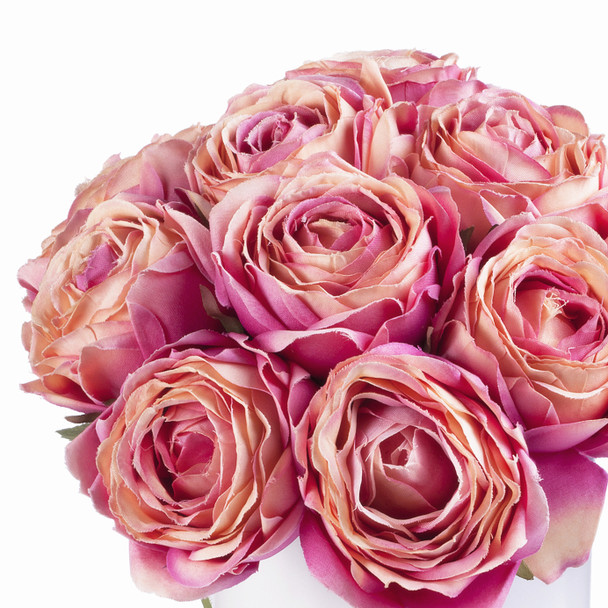 Medium Violetred Silk Rose  Flower Arrangement in Ceramic Vase