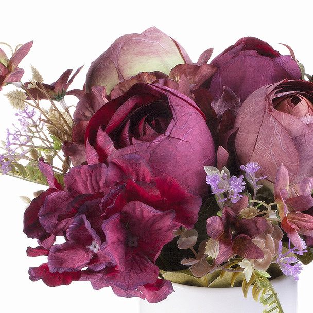 Purple Silk Peony and Hydrangea  Flower Arrangement in Ceramic Vase
