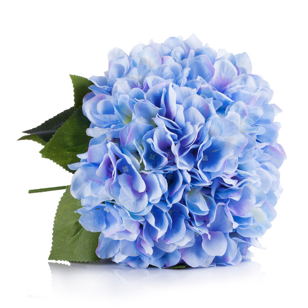 Blue Silk Hydrangea Flower Arrangement in Clear White Vase with Faux Water