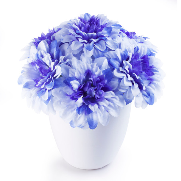 Blue Faux Dahlia Flower Arrangement in White Pot Blue Faux Dahlia Flower Arrangement in White Pot
