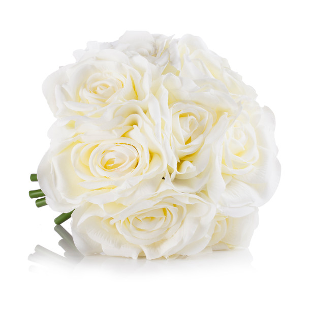 Cream Open Roses Silk Flower  Arrangement in Clear White Vase with Faux Water