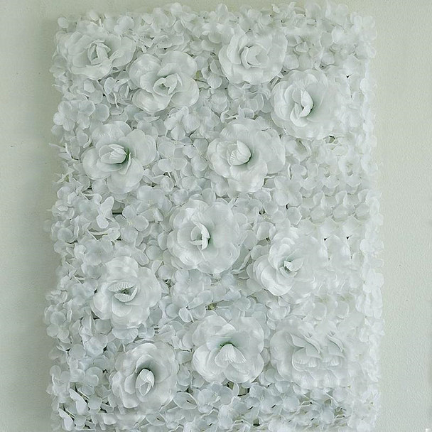 12 Pack 33 Sq ft. UV Protected 3D Silk Rose & Hydrangea Flower Wall Mat Panel(White)
