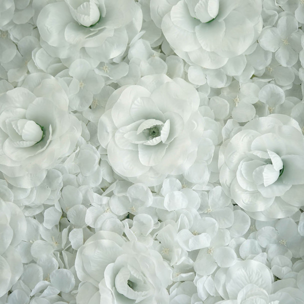 12 Pack 33 Sq ft. UV Protected 3D Silk Rose & Hydrangea Flower Wall Mat Panel(White)