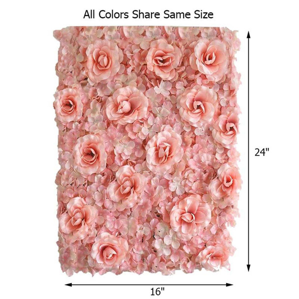 12 Pack 33 Sq ft. UV Protected 3D  Silk Rose & Hydrangea Flower Wall Mat Panel(Peach)