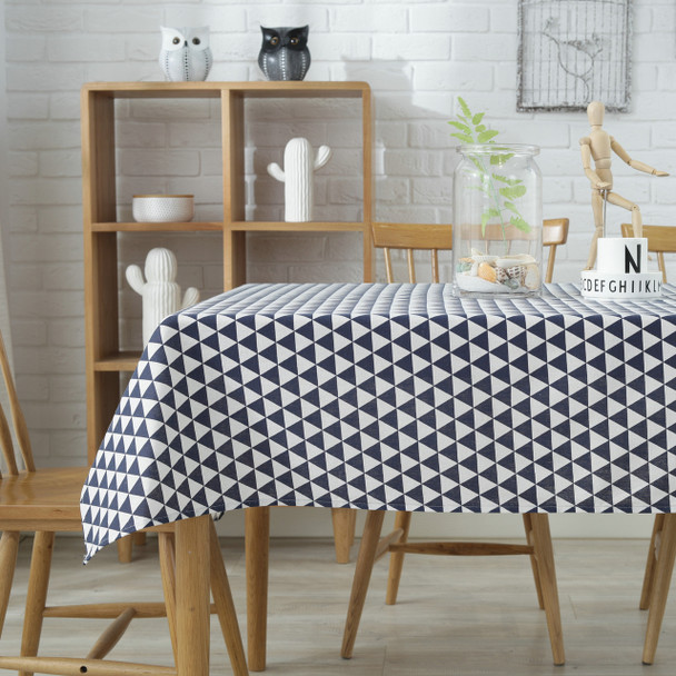 54"x 80" Blue Triangle Pattern Rectangle Cotton and Polyester Tablecloth 