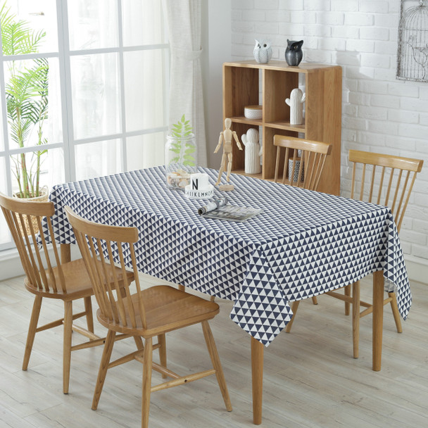 54"x 80" Blue Triangle Pattern Rectangle Cotton and Polyester Tablecloth 