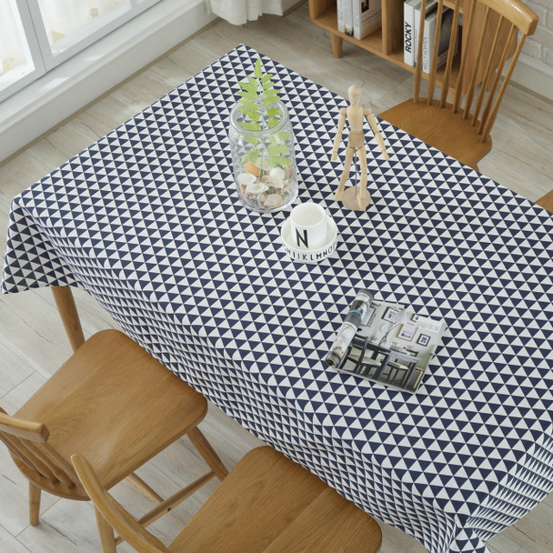 54"x 80" Blue Triangle Pattern Rectangle Cotton and Polyester Tablecloth 