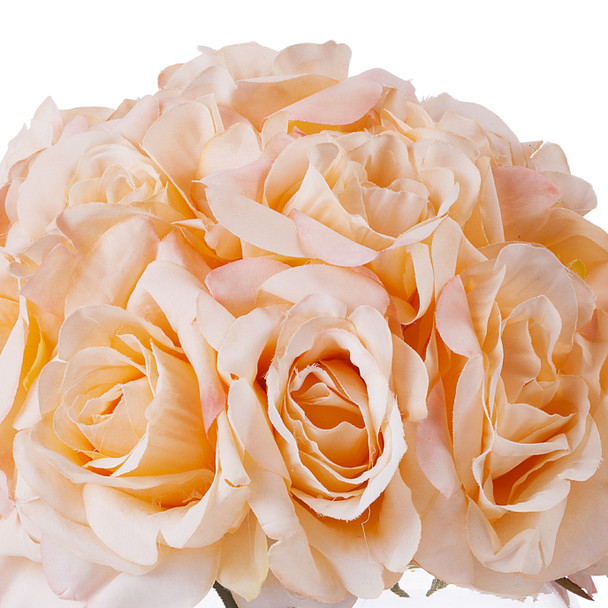 21 Heads Peach Rose Silk Flower Arrangement in Round Clear Glass Vase With Faux Water 21 Heads Peach Rose Silk Flower Arrangement in Round Clear Glass Vase With Faux Water